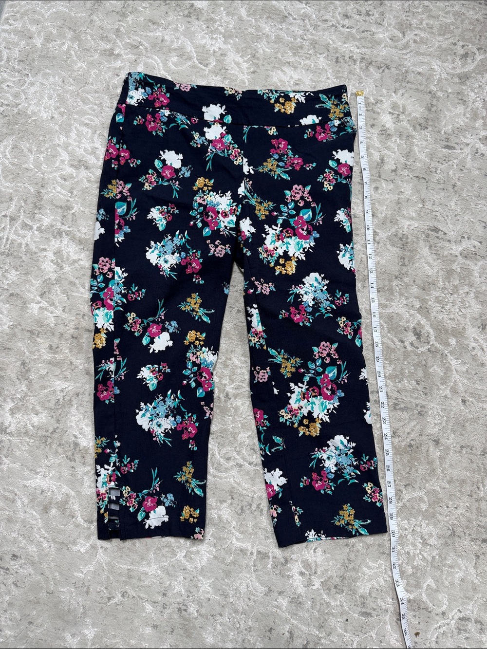 Van Heusen navy Floral Crop Pants with Teal & Pink Blooms
